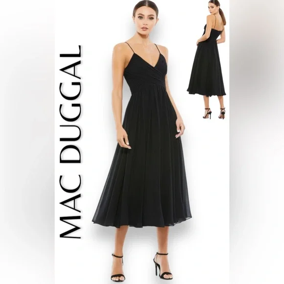 Mac Duggal | Dresses | Nwt Ieena For Mac Duggal Faux Wrap Sleeveless Flowy Midi  Dress | Poshmark